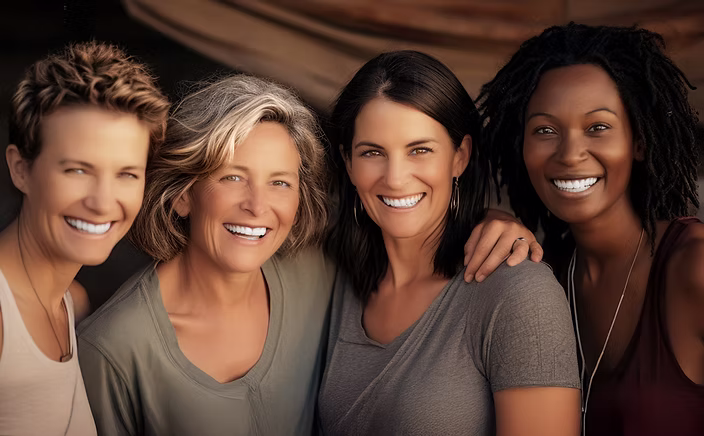 Happy women representing health and wellness with Saba products.