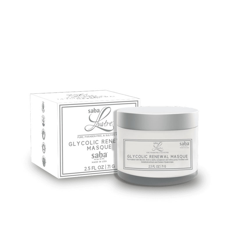 Saba Lustre Glycolic Renewal Masque – pure, paraben-free, and sulfate-free resurfacing facial mask made in the USA.